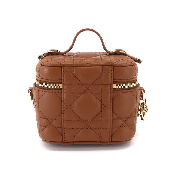 CHRISTIAN DIOR Lady Micro Vanity 2way Hand Shoulder Bag Leather Brown Case - Picture 2 of 10